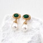S925 Silver Minimalist Natural Pearl Malachite Earrings