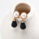 Sterling Silver Pearl and Onyx Earrings