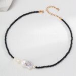 925 Silver Minimalist Natural Pearl and Black Onyx Necklace